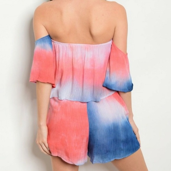 HP!!🎉 Coral and Blue Tye Dye Romper - Picture 2 of 2